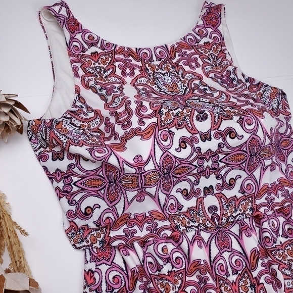 Vince Camuto Pink White Boho Print V-Back Dress Size 14 - Picture 14 of 14